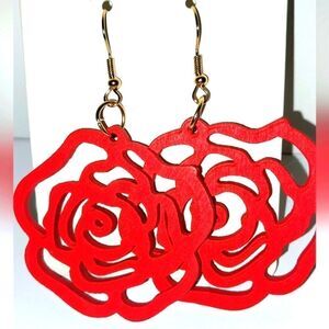 Gorgeous hollow rose wooden earrings